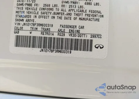 2024 Infiniti Q50 Luxe z USA, uszkodzony, nr VIN JN1EV7BP3RM600319